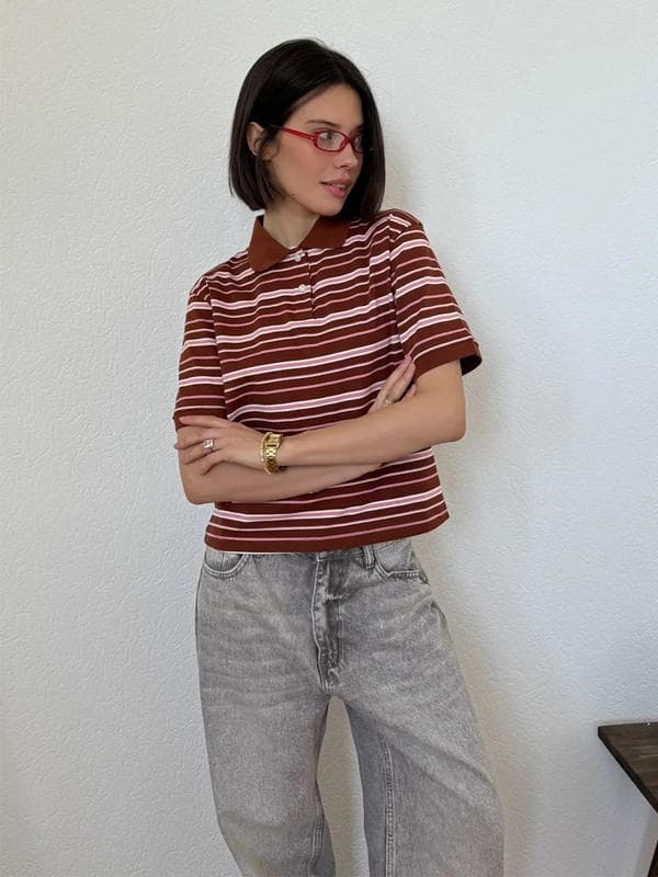 Женская полосатая футболка-поло Sumuyoo