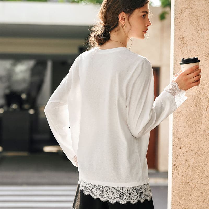 Белая хлопковая футболка OLrain с кружевом