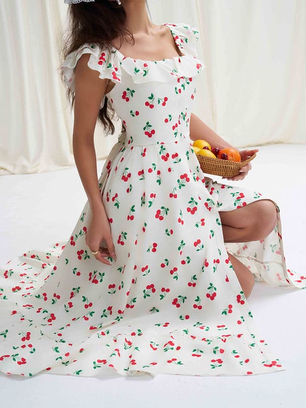 Женское пляжное платье вишневый принт