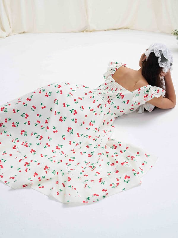 Женское пляжное платье вишневый принт