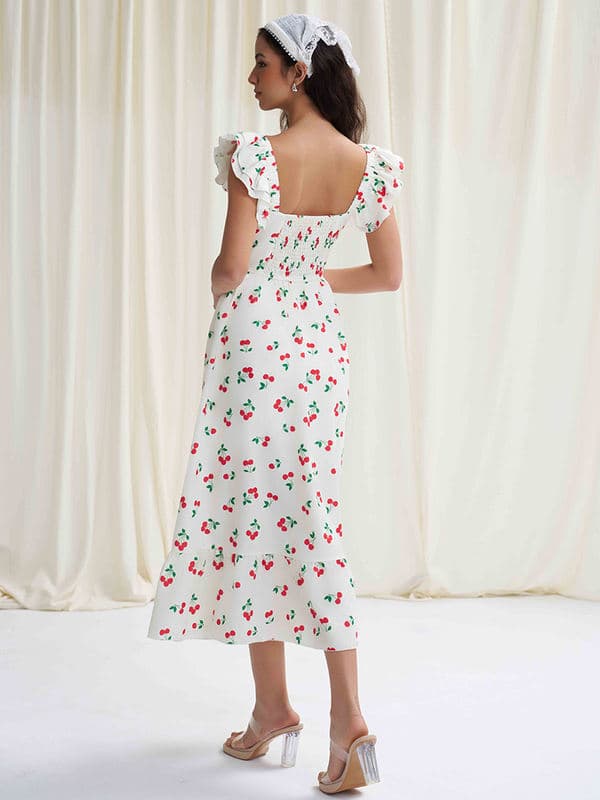 Женское пляжное платье вишневый принт