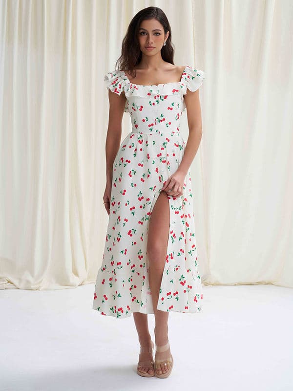 Женское пляжное платье вишневый принт