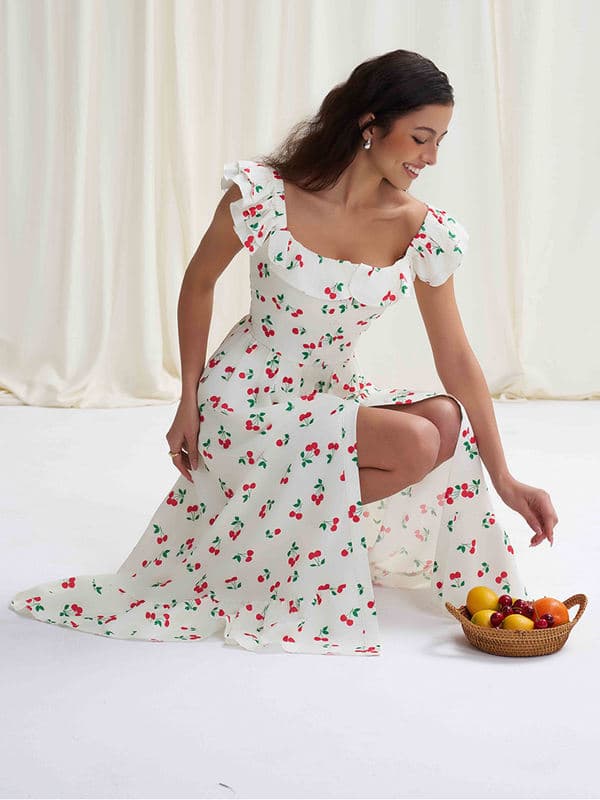 Женское пляжное платье вишневый принт