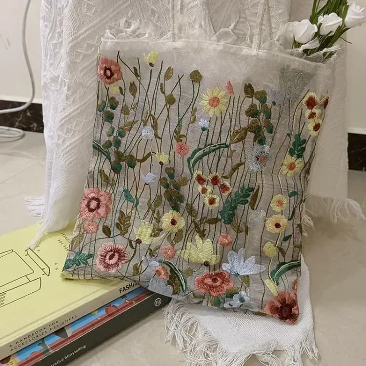 Сетчатая сумка тоут вышивка цветы